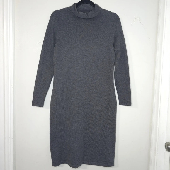TALBOTS Italian Merino Wool Charcoal Long Sleeve Turtle Neck Dress, Size S - Picture 3 of 13